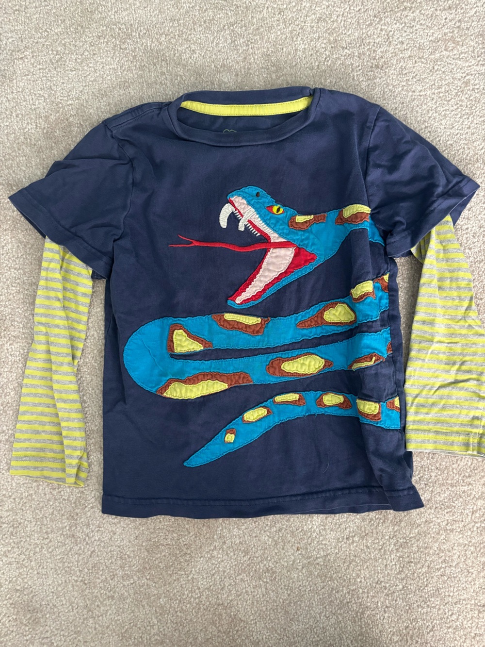 Boden Navy Shirt with Bright Blue & Yellow Snake Graphic